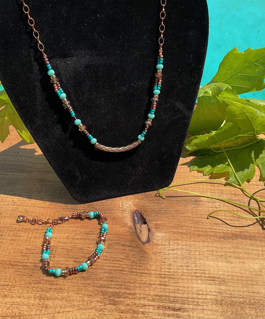 Artistic Rustic Hammered Necklace and Bracelet Set