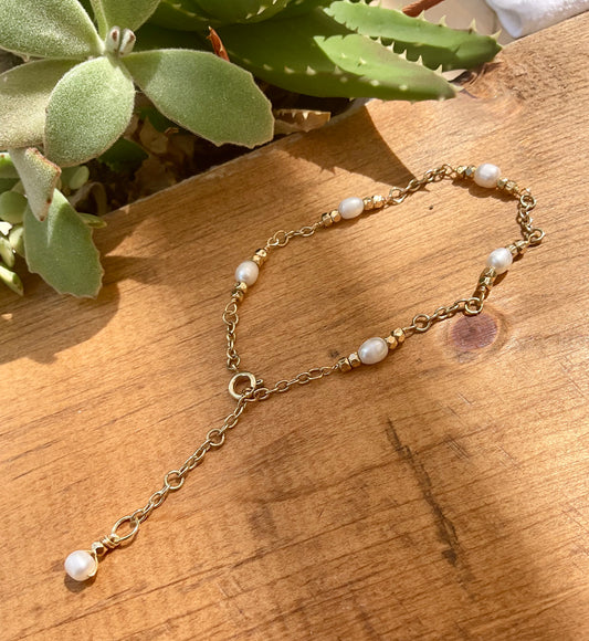 GOLD FRESHWATER PEARL LINK BRACELET
